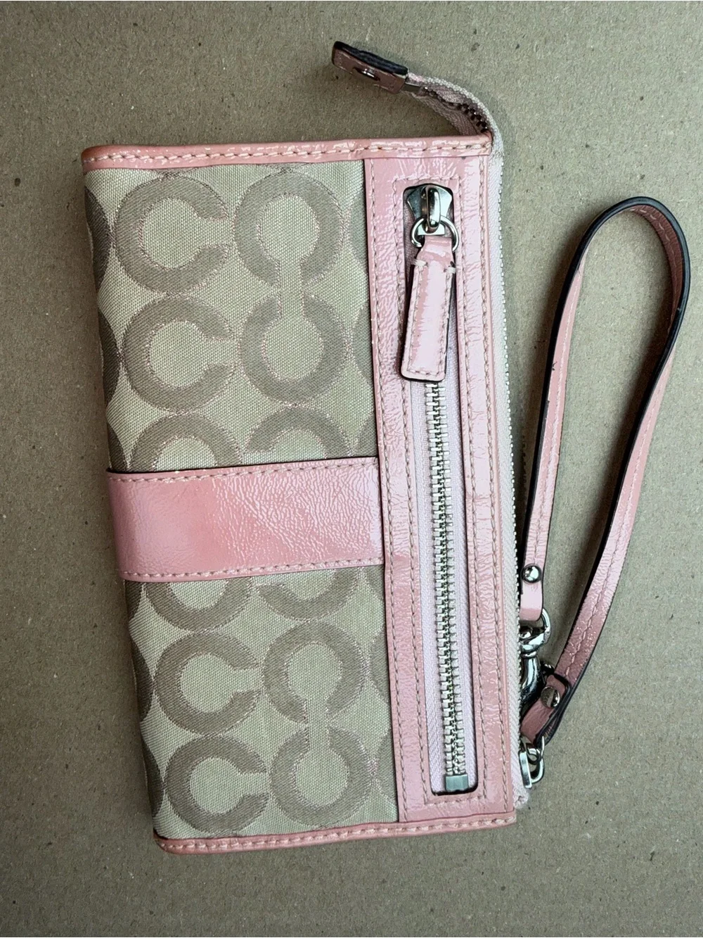 Coach Pink Accent Canvas Wristlet Wallet